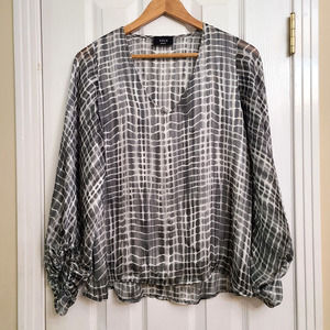 Vici Tyche Balloon Sleeve Blouse Green White Gold Metallic Stripes Size Small